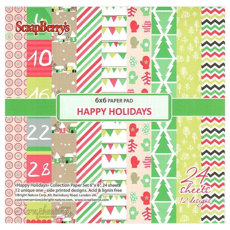 ScrapBerrys 6x6 Scrapbok Paper Pack - Happy Holidays (Set of 24 sheets)