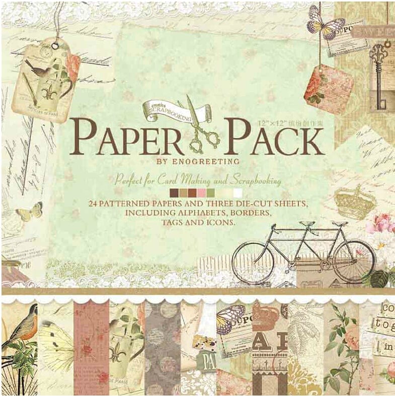 12x12 EnoGreeting Scrapbook paper pack - Comfortable Afternoon (24 sheets and 3 die cut sheets)