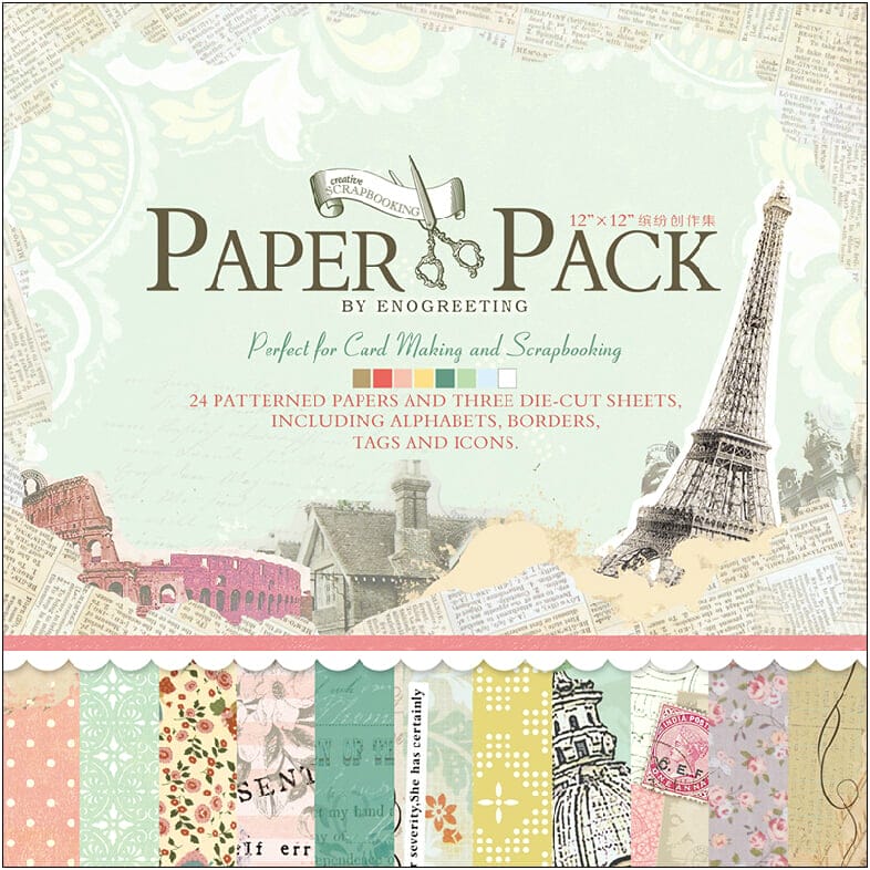 12x12 EnoGreeting Scrapbook paper pack - Reminiscence (Set of 24 sheets and 3 die cut sheets)