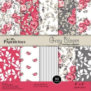 Papericious Premium Collection - Grey Bloom (8 by 8 patterned paper)