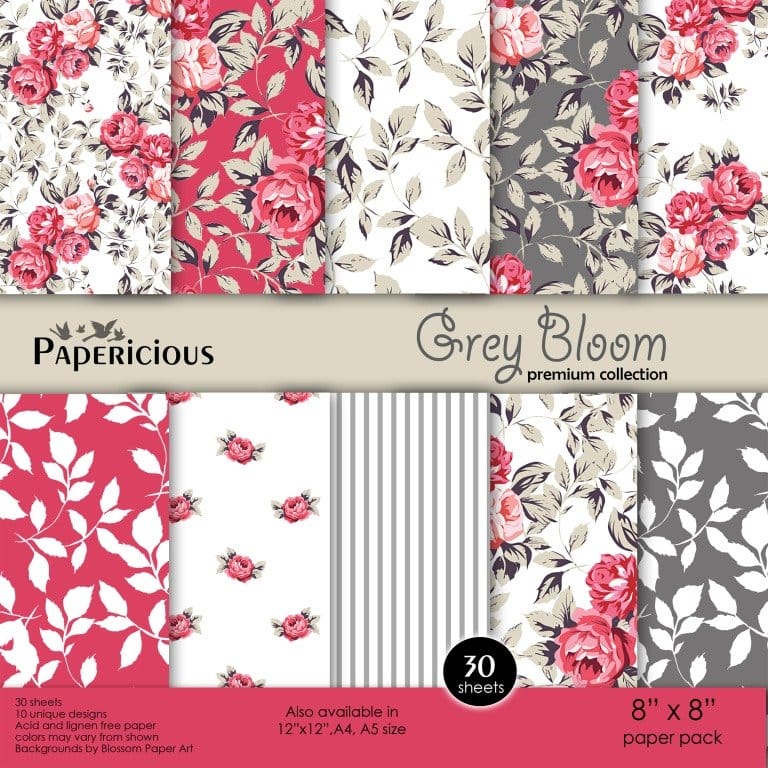 Papericious Premium Collection - Grey Bloom (8 by 8 patterned paper) Papericious Premium Collection - Grey Bloom (8 by 8 patterned paper)