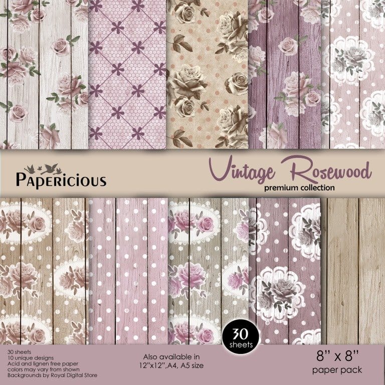 Papericious Premium Collection - Vintage Rosewood (8 by 8 patterned paper) Papericious Premium Collection - Vintage Rosewood (8 by 8 patterned paper)