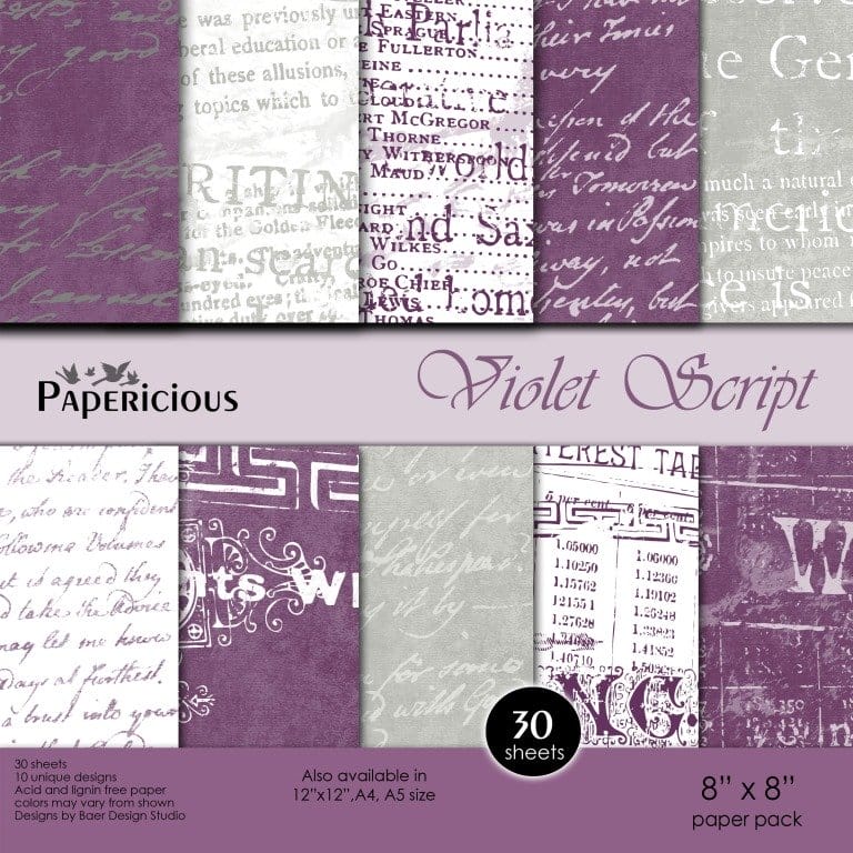 Papericious Designer Collection - Violet Script (8 by 8 patterned paper) Papericious Designer Collection - Violet Script (8 by 8 patterned paper)