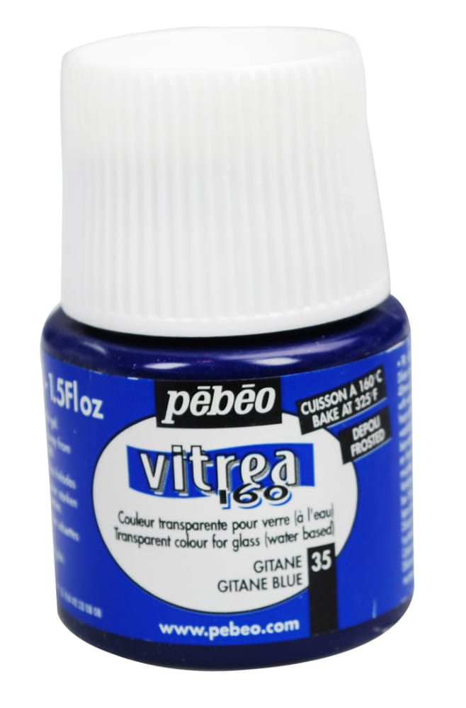 Pebeo Vitrea 160 Frosted Glass Paint 45ml Bottle - Gitane Blue