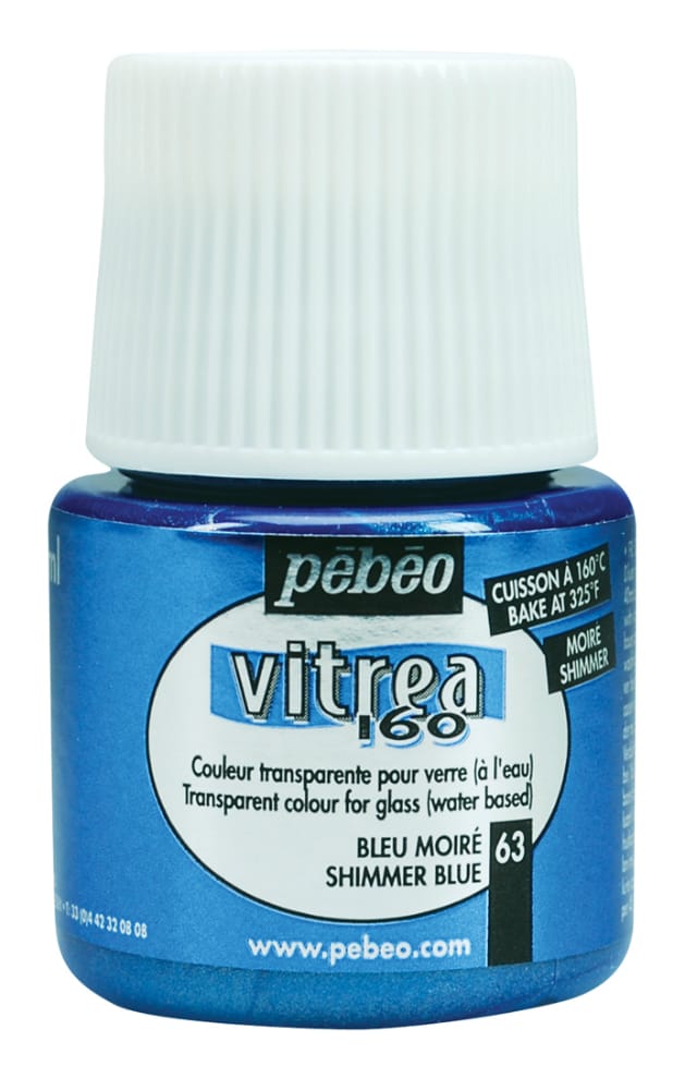 Pebeo Vitrea 160 Shimmer Glass Paint 45ml Bottle - Blue 113063 pebeo vitrea 160 shimmer 45ml blue Pebeo Vitrea 160 Shimmer Glass Paint 45ml Bottle - Blue