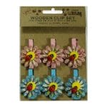 Wooden Clip Set - Patterned flower with beetles