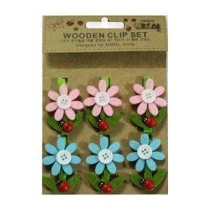 Wooden Clip Set - Flower with beetles