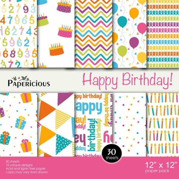 Papericious Designer Collection - Happy Birthday (12 by 12 patterned paper)