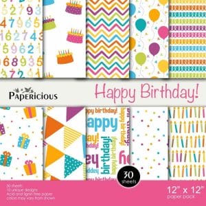 Papericious Designer Collection - Happy Birthday (12 by 12 patterned paper)