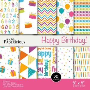 Papericious Designer Collection - Happy Birthday (8 by 8 patterned paper)