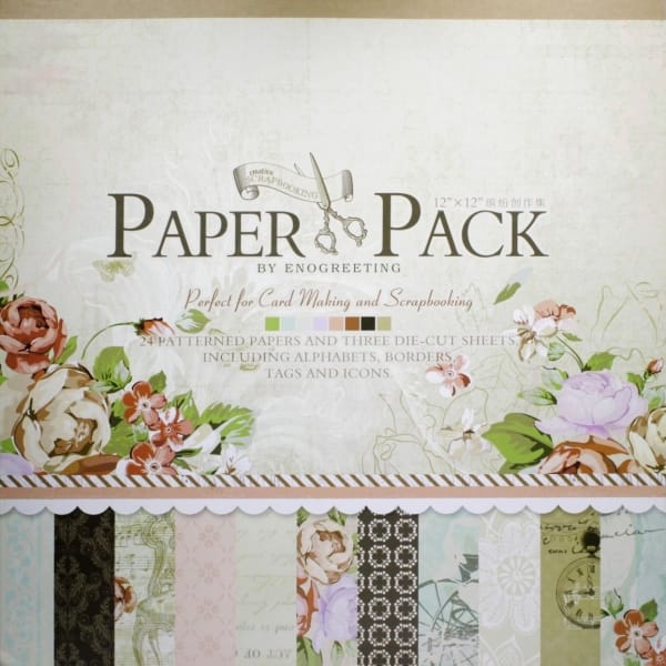 12x12 EnoGreeting Scrapbook paper pack - Romantic Series (Set of 24 sheets and 3 die cut sheets)