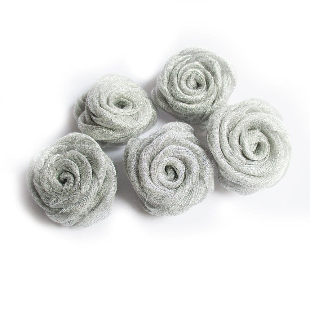 Synthetic ribbon flowers - Silver (set of 10) synthetic ribbon flower silver carf02 Synthetic ribbon flowers - Silver (set of 10)