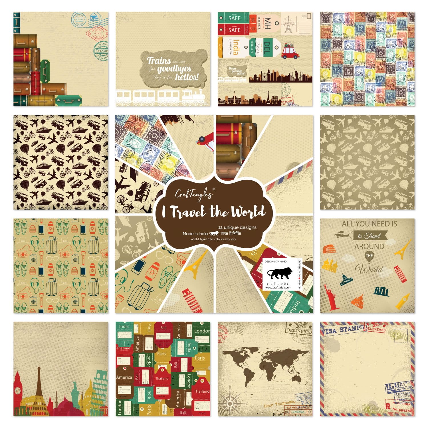 CrafTangles Scrapbook Paper Pack - I Travel the World (6"x6") - Image 2