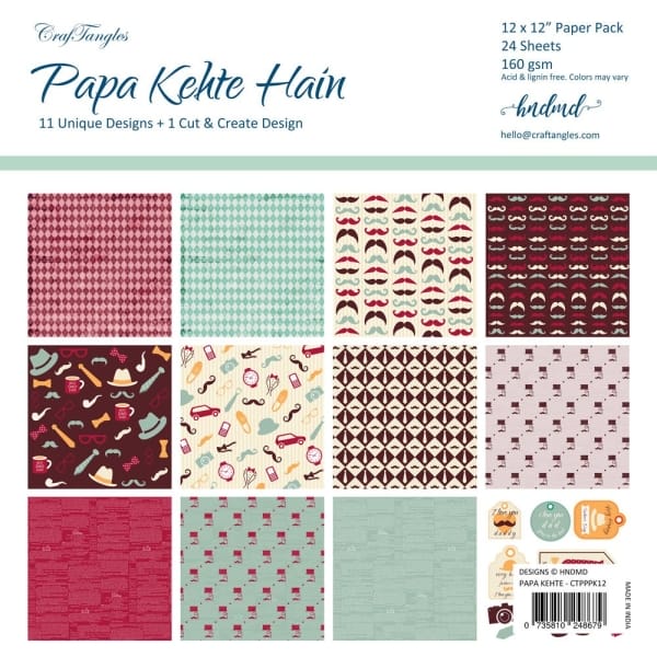 CrafTangles Scrapbook Paper Pack - Papa Kehte Hain (For Dad) (12"x12")
