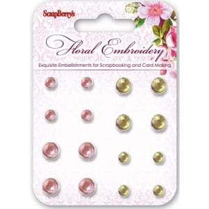 Scrapberrys 16 Rhinestone Brads - Floral Embroidery
