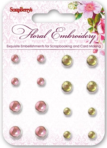 Scrapberrys 16 Rhinestone Brads - Floral Embroidery