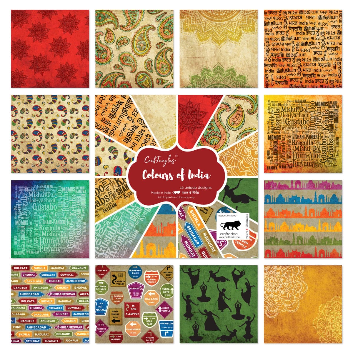 CrafTangles Scrapbook Paper Pack - Colours Of India (12"x12") CrafTangles scrapbooking Papers Colours of India combine CrafTangles Scrapbook Paper Pack - Colours Of India (12"x12") - Image 2