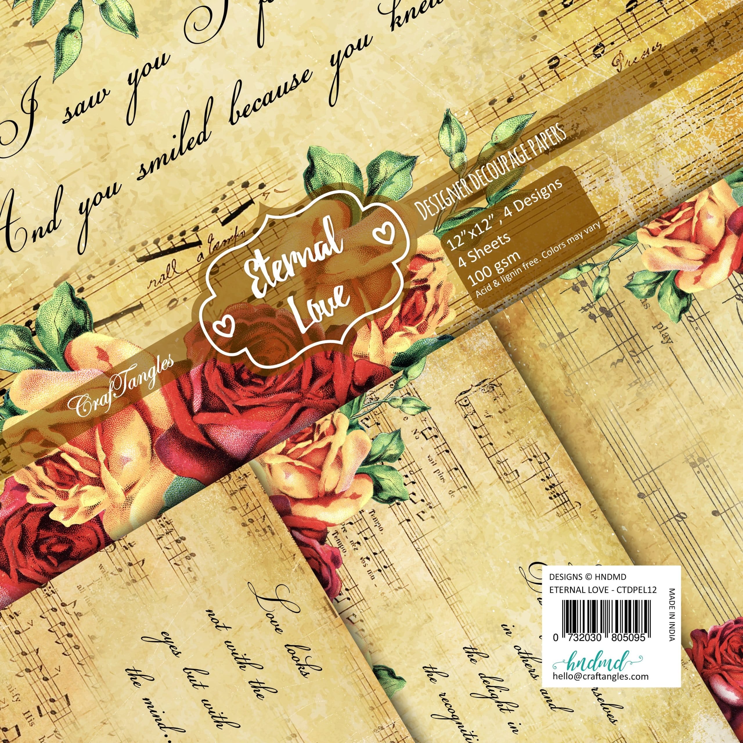 CrafTangles Decoupage Paper Pack - Eternal Love (12 by 12 inch) - 4 sheets Eternal Love Decoupage Cover 12x12 scaled CrafTangles Decoupage Paper Pack - Eternal Love (12 by 12 inch) - 4 sheets