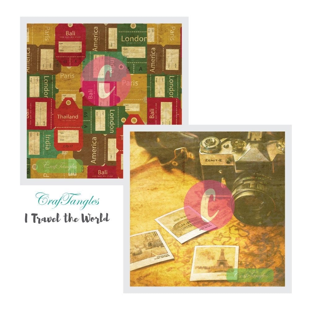 CrafTangles Decoupage Paper Pack - I Travel the World (12 by 12 inch) - 4 sheets I Travel The World Decoupage Cover 12x12 1 and 2 I-Travel-The-World-Decoupage-Cover-12x12-1-and-2
