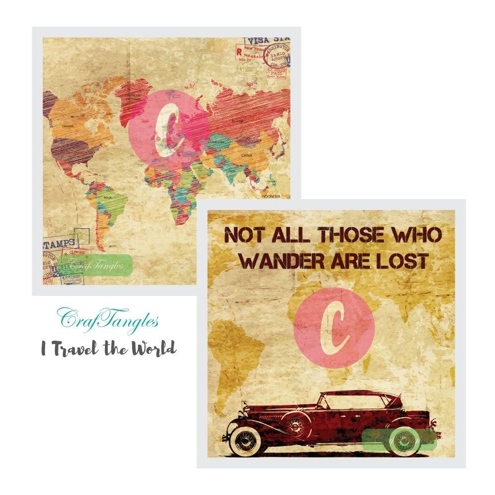 CrafTangles Decoupage Paper Pack - I Travel the World (12 by 12 inch) - 4 sheets I Travel The World Decoupage Cover 12x12 3 and 4 I-Travel-The-World-Decoupage-Cover-12x12-3-and-4