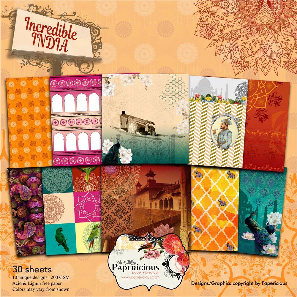 Papericious Designer Collection - Incredible India (8 by 8 patterned paper) incredible india Papericious Designer Collection - Incredible India (12 by 12 patterned paper)