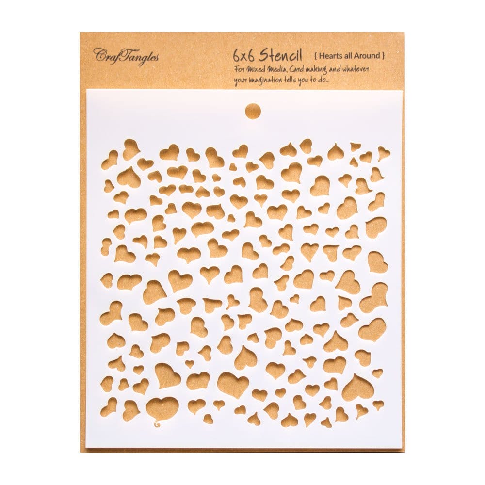 CrafTangles 6"x6" Stencil - Hearts All Around craftangles stencils hearts all around CrafTangles 6"x6" Stencil - Hearts All Around