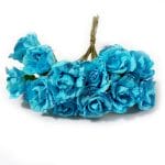 Glittered Paper Roses - Blue (Pack of 12 roses)
