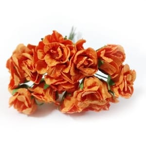 Glittered Paper Roses - Orange (Pack of 12 roses)