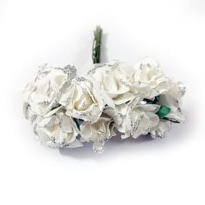 Glittered Paper Roses - White (Pack of 12 roses)