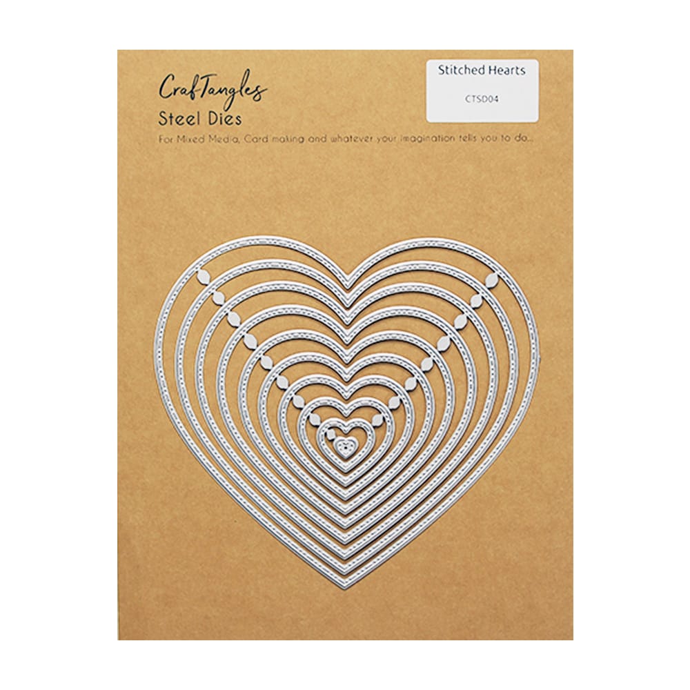 CrafTangles Steel Dies - Stitched Hearts (Set of 10 dies) craftangles stitched hearts steel dies new CTSD04 CrafTangles Steel Dies - Stitched Hearts (Set of 10 dies)