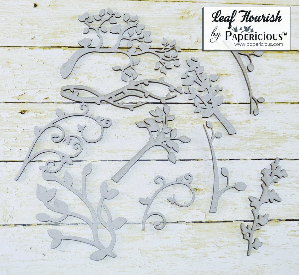 Papericious Collage Chipboard Elements - Leaf Flourishes