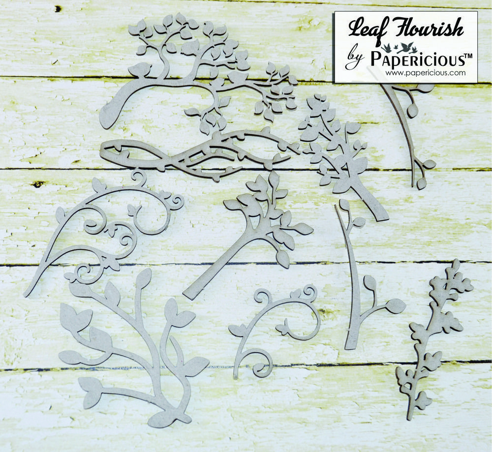 Papericious Collage Chipboard Elements - Leaf Flourishes papericious chipboard mebllishment leaf flourish Papericious Collage Chipboard Elements - Leaf Flourishes