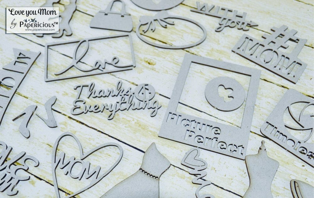 Papericious Themed Chipboard Elements - Love you Mom