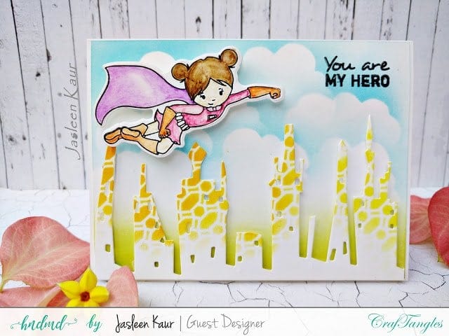 CrafTangles Photopolymer Stamps - SuperGirls you are my hero skyline card you_are_my_hero_skyline_card