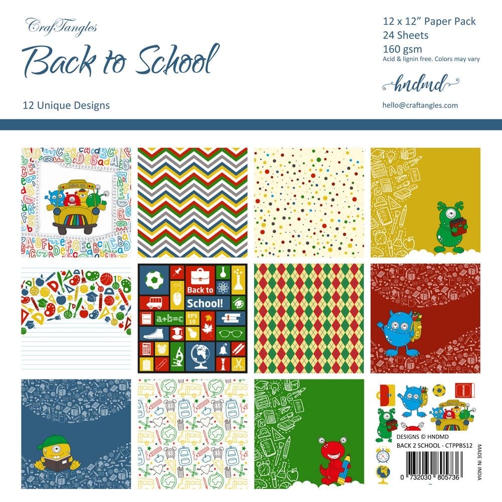 CrafTangles Scrapbook Paper Pack - Back to School (12"x12") Back to School Cover CrafTangles Scrapbook Paper Pack - Back to School (12"x12")