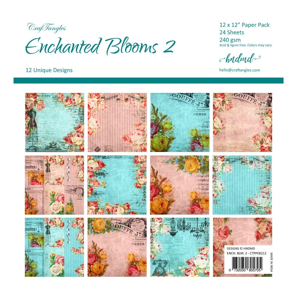 CrafTangles Scrapbook Paper Pack - Enchanted Blooms 2 (12"x12")