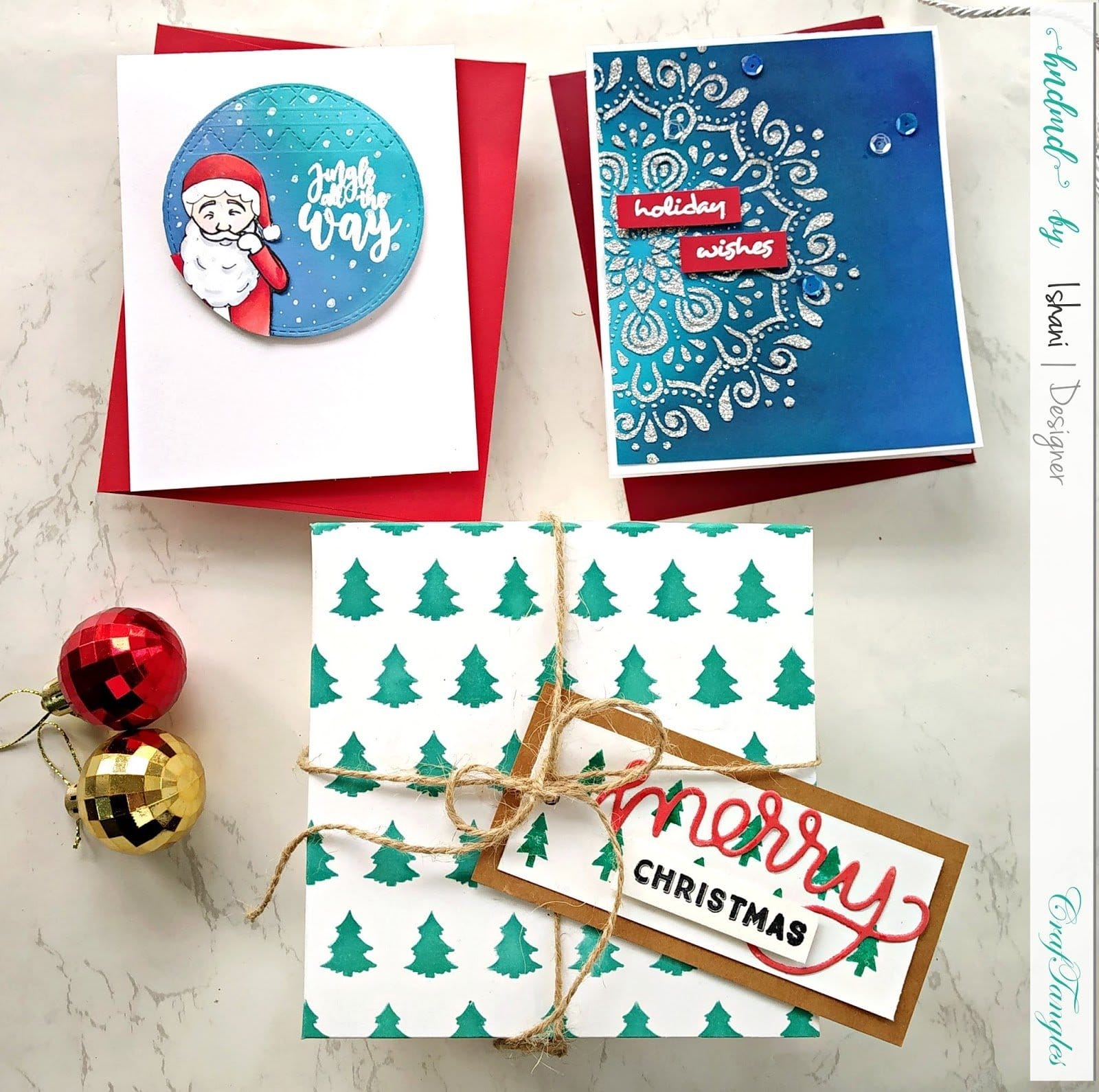 CrafTangles 6"x6" Stencil - Tree Background Ishani Christmas Cards Dec19 2 Ishani_Christmas_Cards_Dec19_2