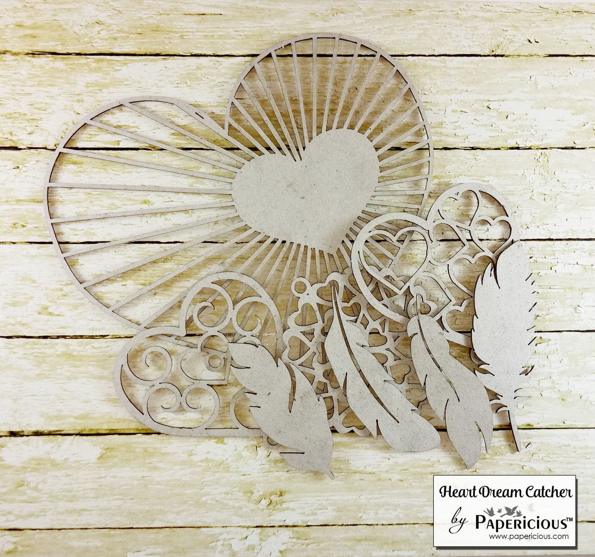 Papericious Collage Chipboard Elements - Heart Dream Catcher Kit