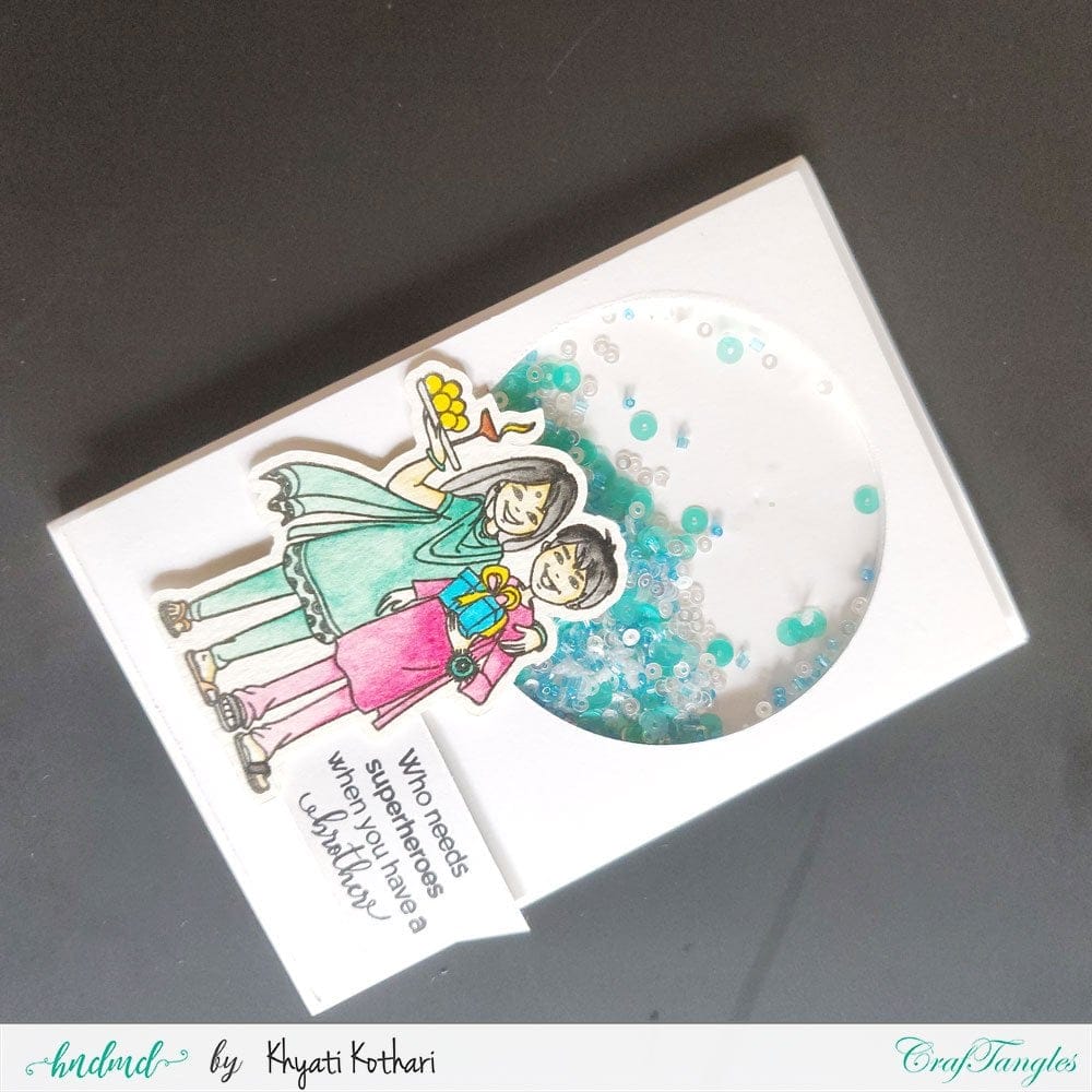 Blue shaker rakhi card handmade card HHC 08 Superhero brother shaker card HHC-08_Superhero_brother_shaker_card
