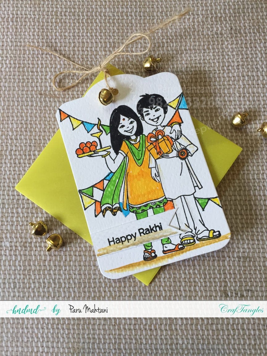 CrafTangles Photopolymer Stamps - Happy Rakshabandhan rakhi tag yellow rakhi-tag-yellow