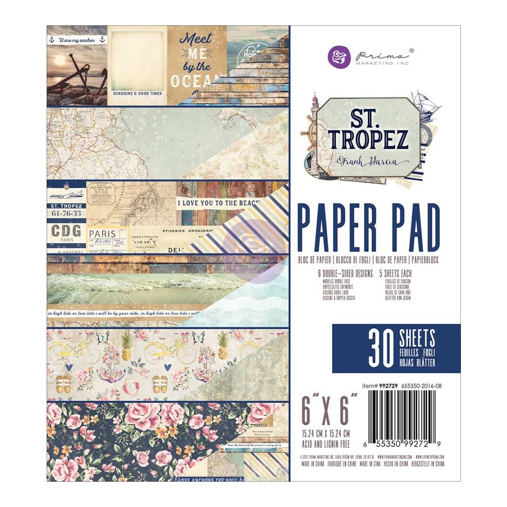 Prima - St Tropez - 6x6 Paperpack (30 double sided sheets) 992729 prima st tropez paper pad 6by6 inch 30 sheets Prima - St Tropez - 6x6 Paperpack (30 double sided sheets)
