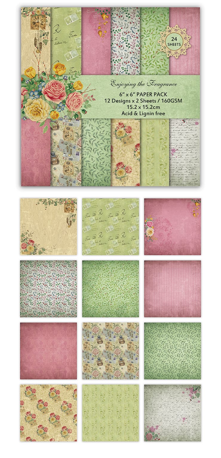 Enjoying the Fragrance Scrapbook Paper (Pack of 24 sheets) - 6 by 6 inch