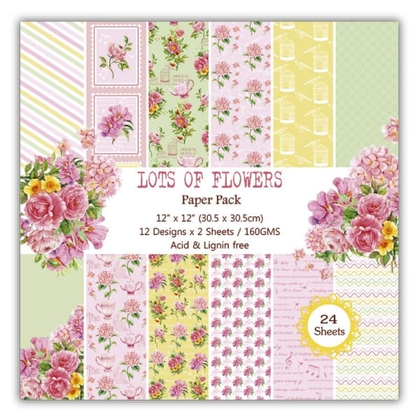 Lots of Flowers Scrapbook Paper (Pack of 24 sheets) - 12 by 12 inch