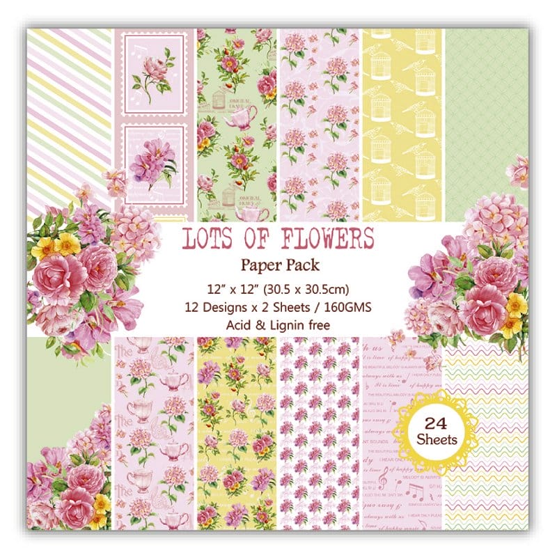 Lots of Flowers Scrapbook Paper (Pack of 24 sheets) - 12 by 12 inch
