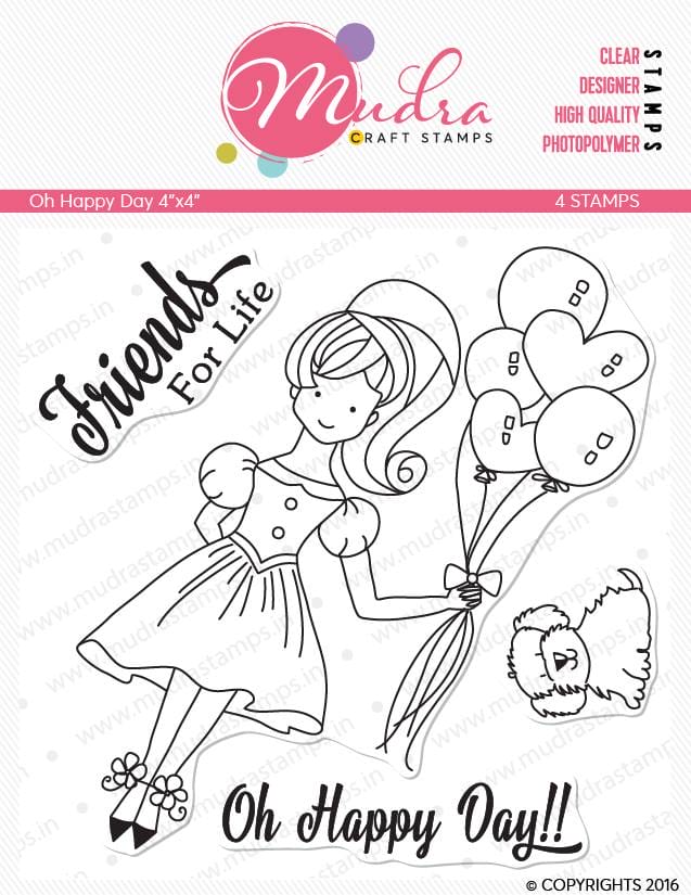 Mudra Craft Stamps - Oh Happy Day OhHappyDay 4by4 inch Stamp Mudra Craft Stamps - Oh Happy Day