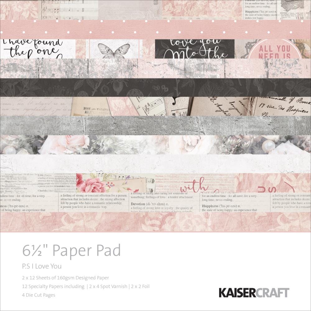 KaiserCraft paper pad - P.S I Love You (6.5 by 6.5 inch) - 40 sheets PP1010 kaisercraft paper pad 6.5by6.5 inch ps i love you KaiserCraft paper pad - P.S I Love You (6.5 by 6.5 inch) - 40 sheets