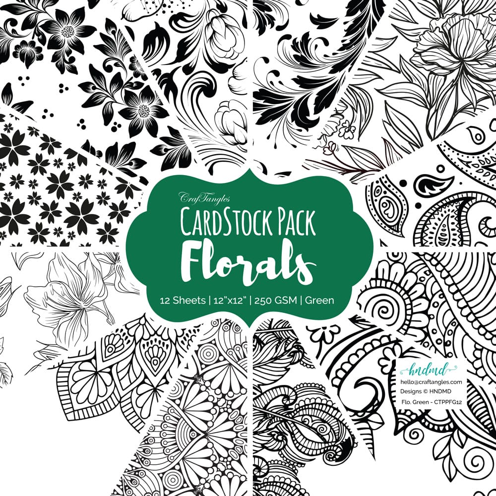 CrafTangles Cardstock Pack - Florals (Green) - 12" by 12" (250 gsm) CTPPFG12 Florals Green CTPPFG12_Florals-Green-12x12