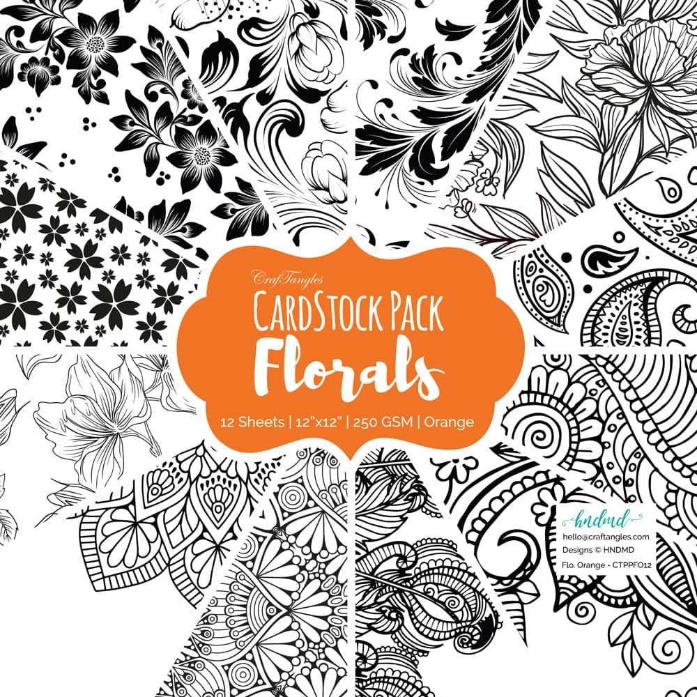 CrafTangles Cardstock Pack - Florals (Orange) - 12" by 12" (250 gsm) CTPPFO12 Florals Orange CTPPFO12_Florals-Orange-12x12