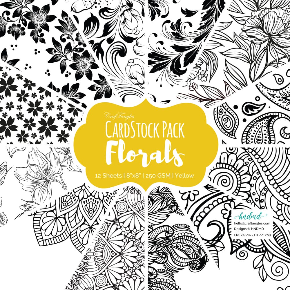 CrafTangles Cardstock Pack - Florals (Yellow) - 8" by 8" (250 gsm) CTPPFY08 Florals Yellow CTPPFY08_Florals-Yellow-8x8