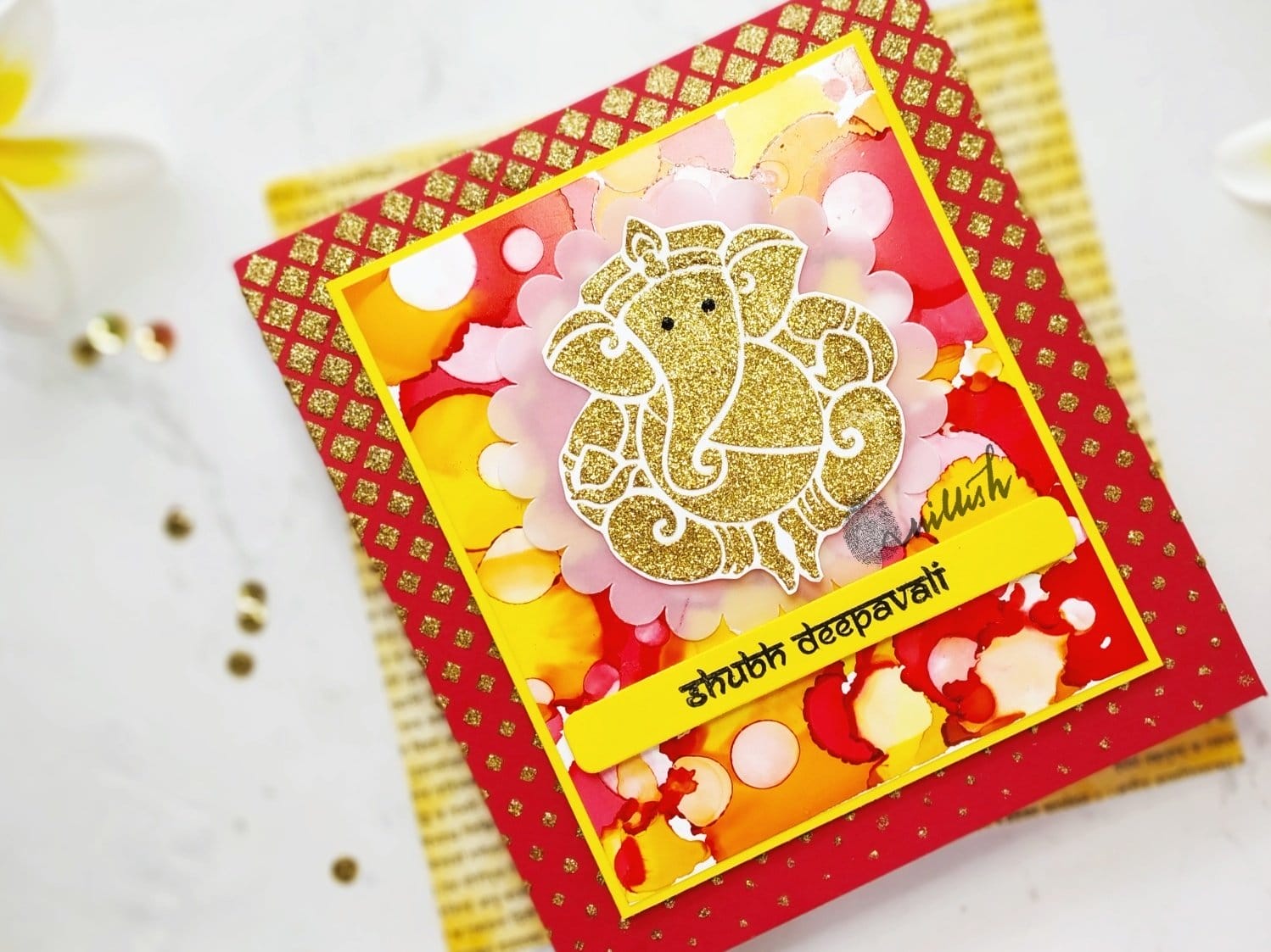 CrafTangles 6"x6" Stencil - Small Ganeshas Ishani Diwali Cards Nov 1 Ishani_Diwali_Cards_Nov_1